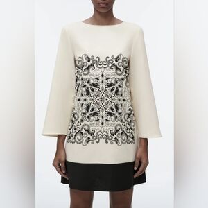 Zara Cream and Black Embroidered Dress